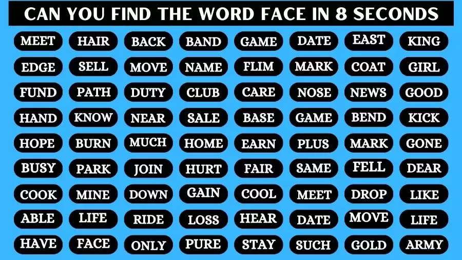 Optical Illusion Eye Test: If you have Eagle Eyes Find the Word Face in 13 Secs