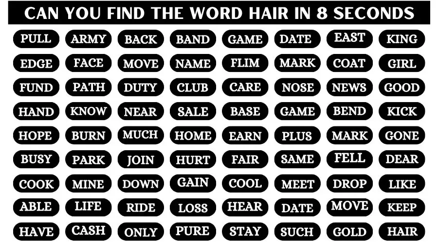 Optical Illusion Eye Test: If you have Sharp Eyes Find the Word Hair in 10 Secs