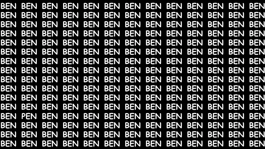 Observation Brain Challenge: If you have Eagle Eyes Find the word Pen among Ben in 15 Secs