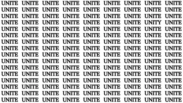 Optical Illusion Brain Challenge: If you have 50/50 HD Vision Find the Word Unity among Unite in 13 Secs