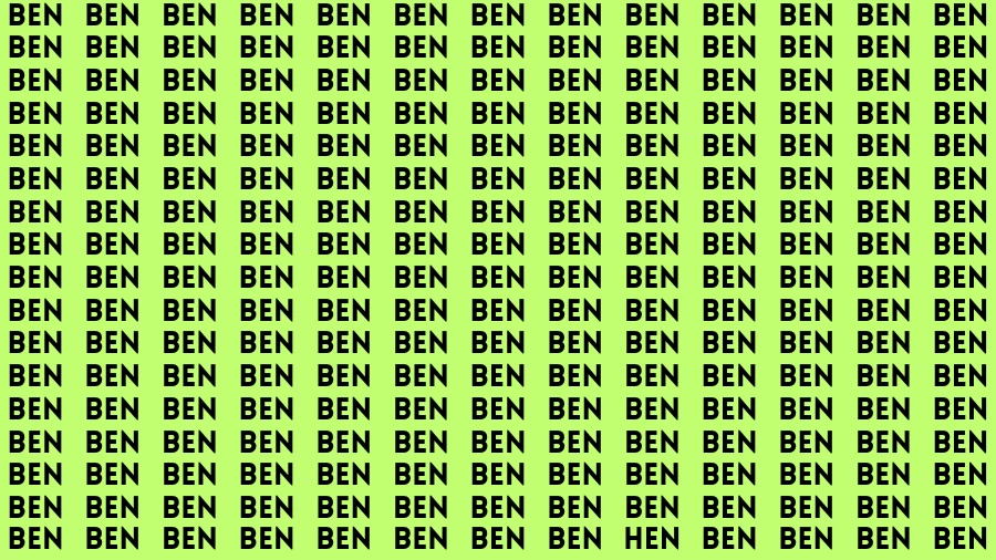 Visual Test: If you have Hawk Eyes Find the word Hen among Ben in 15 Secs