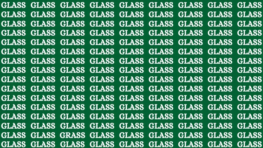 Observation Brain Challenge: If you have Sharp Eyes Find the Word Grass among Glass in 12 Secs