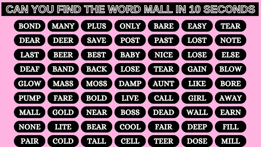 Test Visual Acuity: If you have Sharp Eyes Find the word Mall in 10 Secs