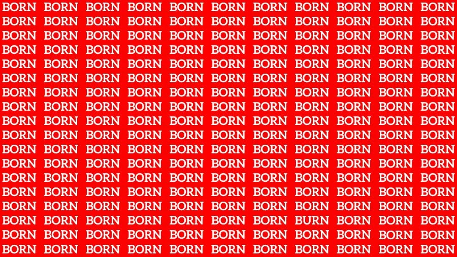 Optical Illusion Brain Challenge: If you have 50/50 Vision Find the Word Burn among Born in 13 Secs