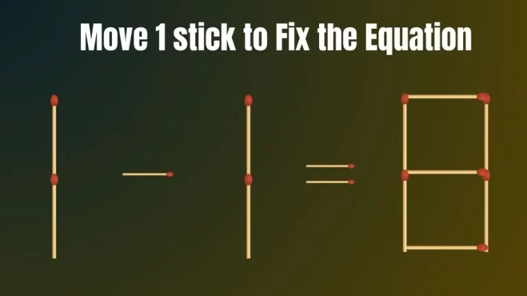 Brain Teaser: 1-1=8 Move Only 1 Matchstick To Fix The Equation | Matchstick Puzzle