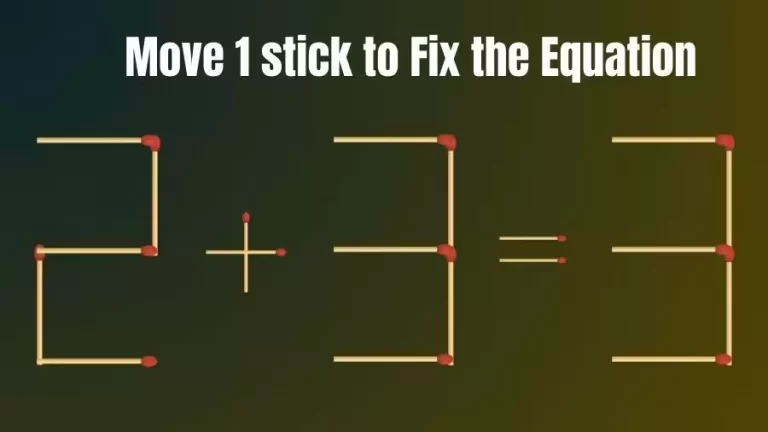 Brain Teaser: 2+3=3 Move Only 1 Matchstick To Fix The Equation | Matchstick Puzzle