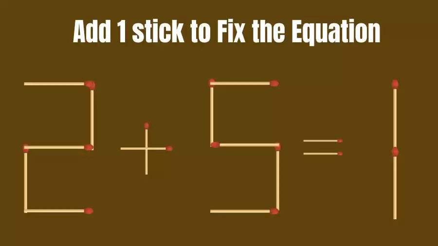 Brain Teaser: 2+5=1 Add 1 Stick To Fix The Equation | Matchstick Puzzles