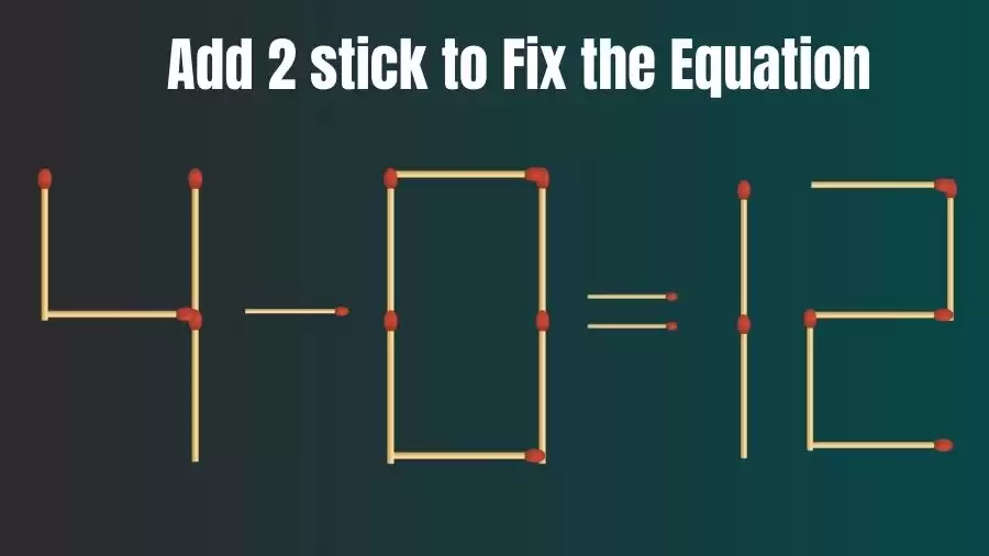 Brain Teaser: 4-0=12 Add 2 Sticks To Fix The Equation | Matchstick Puzzles