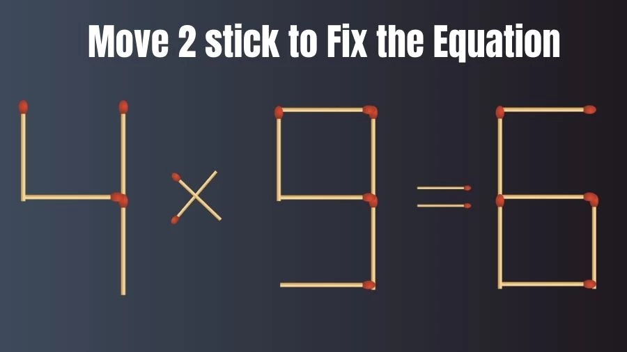 Brain Teaser: 4×9=6 Move 2 Stick To Fix The Equation | Matchstick Puzzles