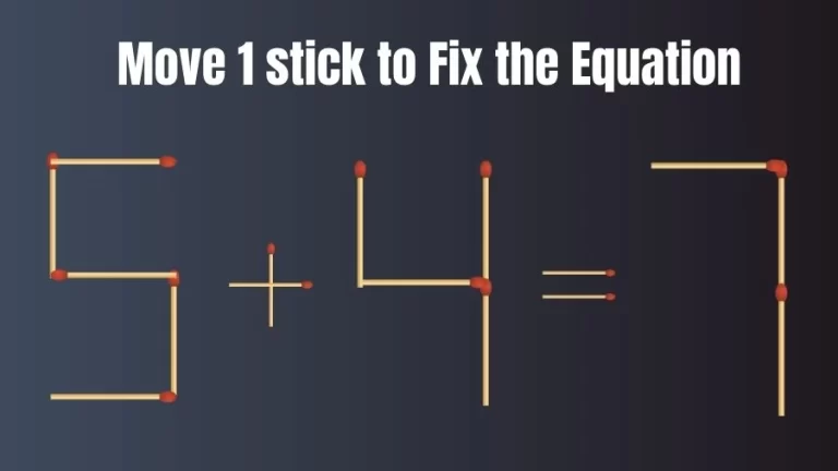 Brain Teaser: 5+4=7 Fix The Equation By Moving 1 Stick | Matchstick Puzzles