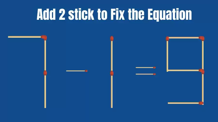 Brain Teaser: 7-1=9 Add 2 Sticks To Fix The Equation | Matchstick Puzzles