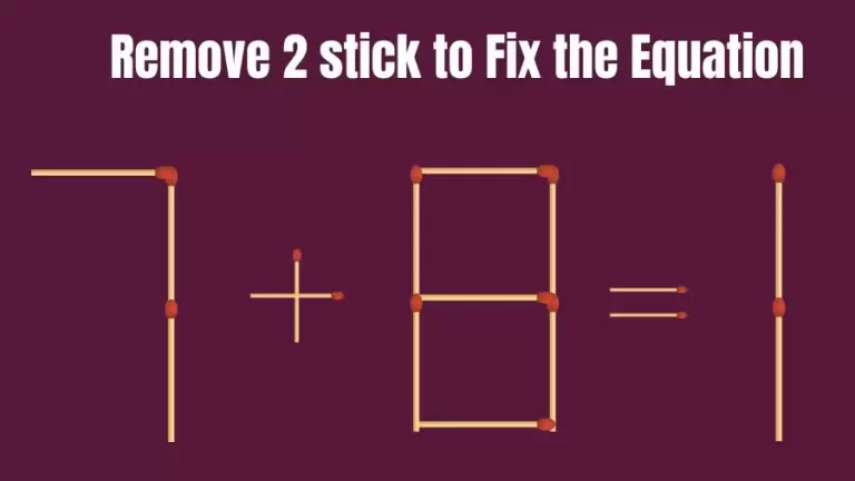 Brain Teaser: 7+8=1 Remove 2 Sticks To Fix The Equation | Matchstick Puzzles