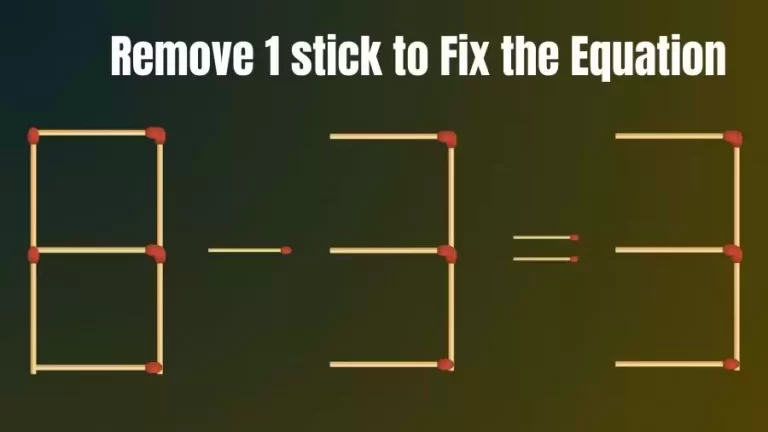 Brain Teaser: 8-3=3 Remove 1 Stick To Fix The Equation | Matchstick Puzzles