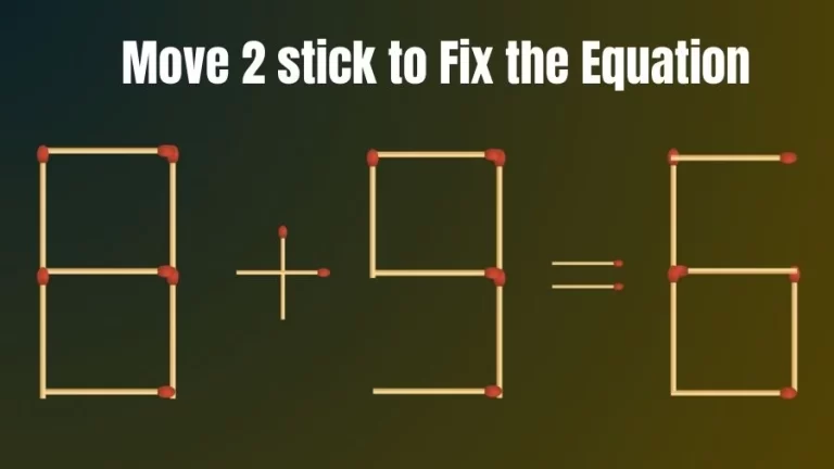 Brain Teaser: 8+9=6 Move 2 Sticks To Fix The Equation | Matchstick Puzzles