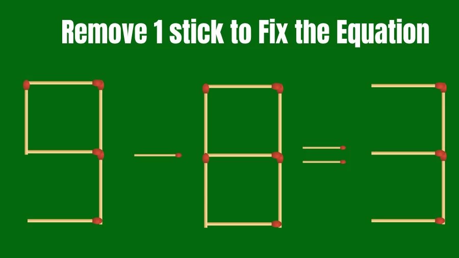 Brain Teaser IQ Challenge: 9-8=3 Remove 1 Matchstick to Fix the Equation | Matchstick Puzzles