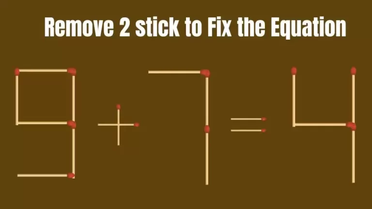 Brain Teaser IQ Challenge: 9+7=4 Remove 2 Matchsticks to Fix the Equation | Matchstick Puzzles