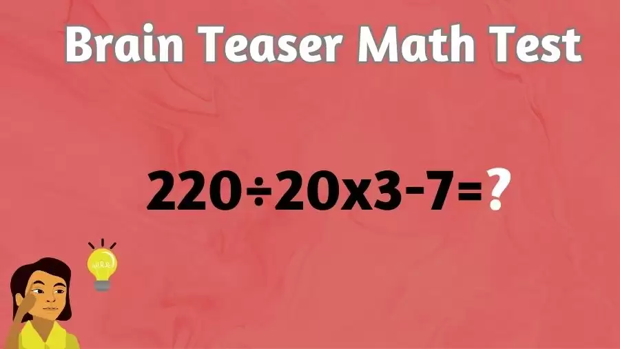 Brain Teaser Math Test: Equate 220÷20×3-7