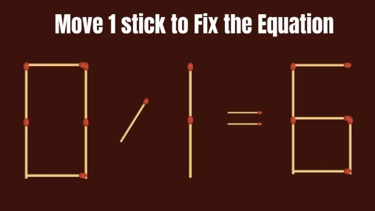 Brain Teaser for IQ Test: 0/1=6 Can you Fix the Math Equation by Moving 1 Matchstick | Matchsticks Puzzle