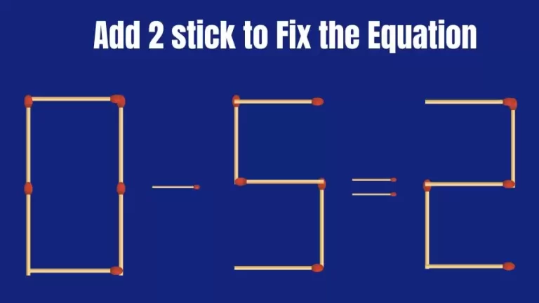 Matchstick Riddle: 0-5=2 Fix The Equation By Adding 2 Sticks | Matchstick Puzzle