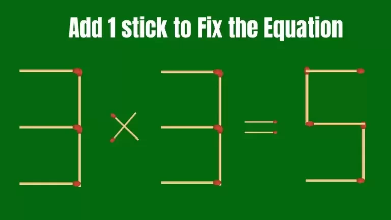 Matchstick Riddle: 3×3=5 Fix The Equation By Adding 1 Stick | Matchstick Puzzle