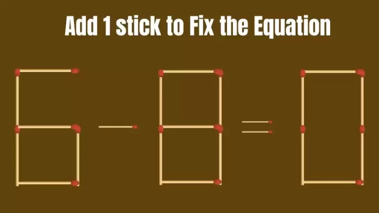 Matchstick Riddle: 6-8=0 Fix The Equation By Adding 1 Stick | Matchstick Puzzle