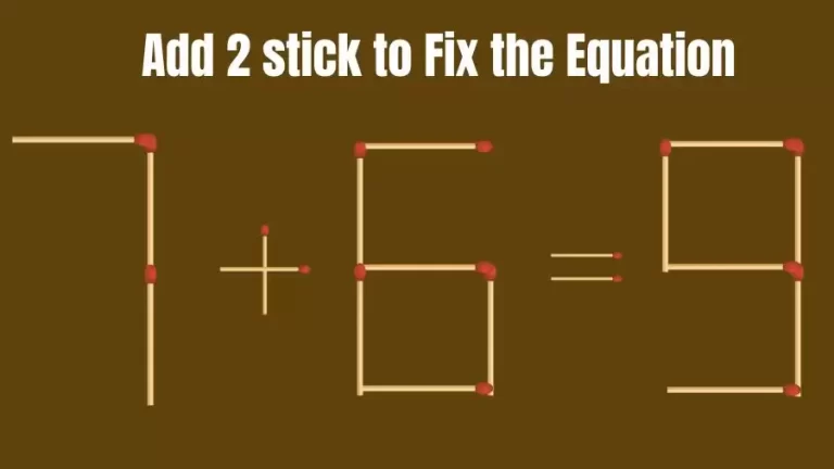 Matchstick Riddle: 7+6=9 Fix The Equation By Adding 2 Sticks | Matchstick Puzzle