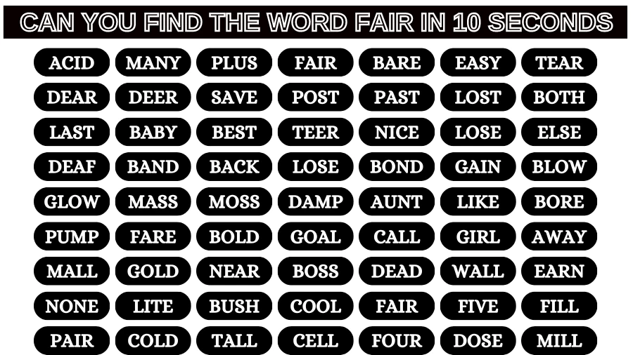 Test Visual Acuity: Can you Find the Word Fair in 10 Seconds?