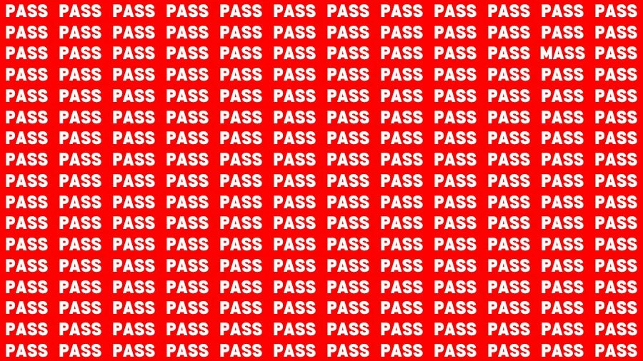 Optical Illusion Brain Challenge: If you have 50/50 Vision Find the Word Mass among Pass in 12 Secs