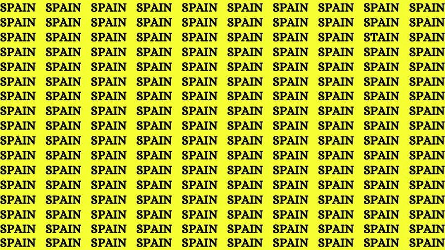 Optical Illusion Brain Test: If you have 50/50 Vision Find the Word Stain among Spain in 15 Secs