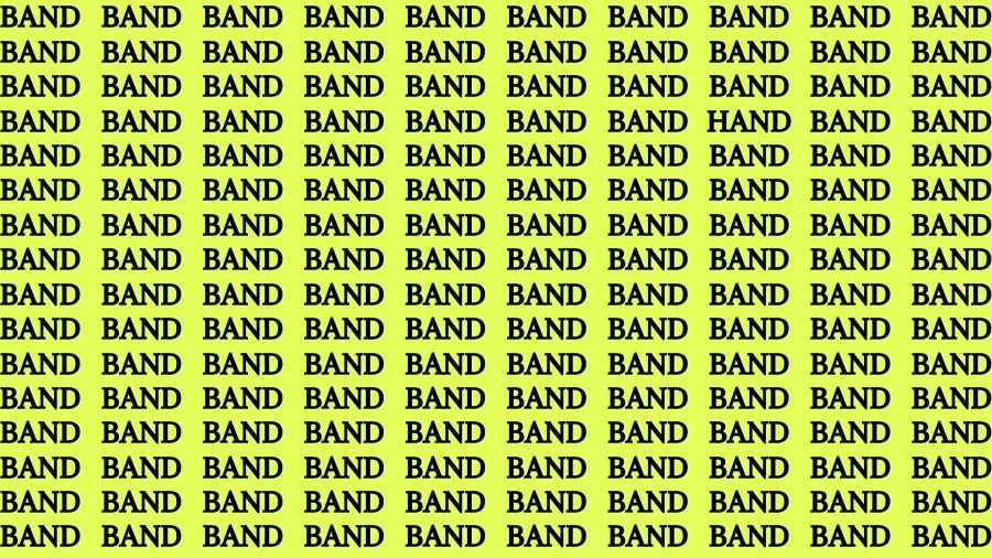 Optical Illusion Brain Challenge: If you have Sharp Eyes Find the Word Hand among Band in 20 Secs