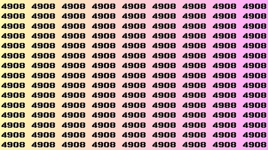 Optical Illusion Brain Challenge: If you have 50/50 Vision Find the number 4988 among 4908 in 12 Secs