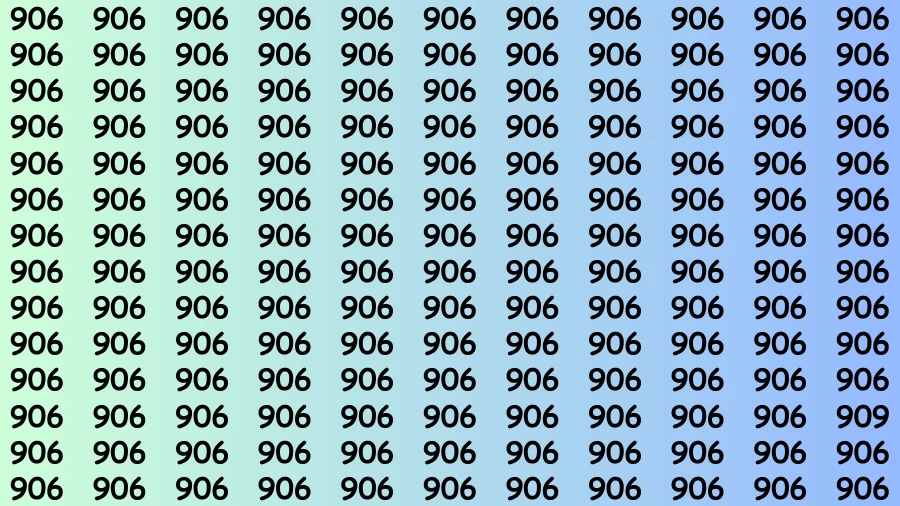 Observation Visual Test: If you have Hawk Eyes Find the Number 909 among 906 in 15 Secs