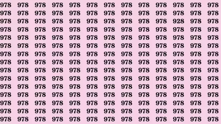 Optical Illusion Brain Challenge: If you have 50/50 Vision Find the number 928 among 978 in 12 Secs