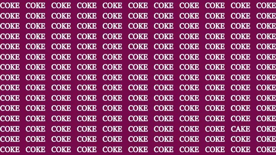 Optical Illusion Brain Test: If you have 50/50 Vision Find the Word Cake among Coke in 15 Secs