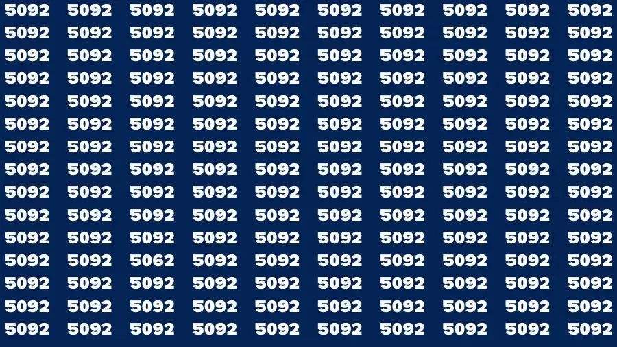 Observation Brain Challenge: If you have Hawk Eyes Find the Number 5062 among 5092 in 15 Secs