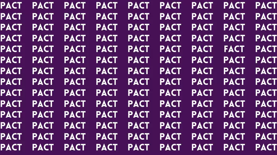 Observation Brain Challenge: If you have Eagle Eyes Find the word Fact among Pact in 15 Secs