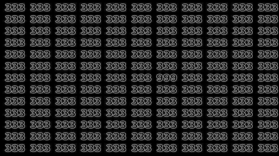 Optical Illusion Brain Challenge: If you have 50/50 Vision Find the Number 999 among 333 in 15 Secs