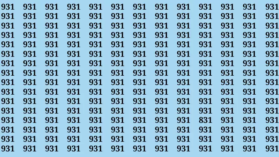 Observation Brain Test: If you have Keen Eyes Find the Number 831 among 931 in 15 Secs