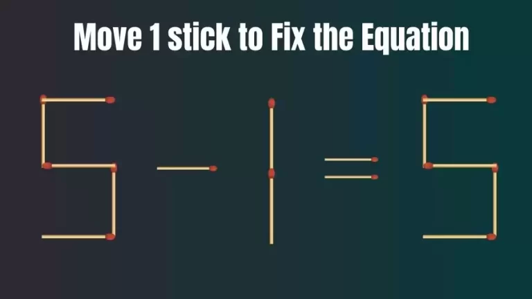 Brain Teaser: Can You Move 1 Matchstick To Fix The Equation 5-1=5? Matchstick Puzzles