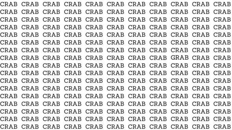 Optical Illusion Brain Test: If you have Eagle Eyes find the Word Grab among Crab in 15 Seconds