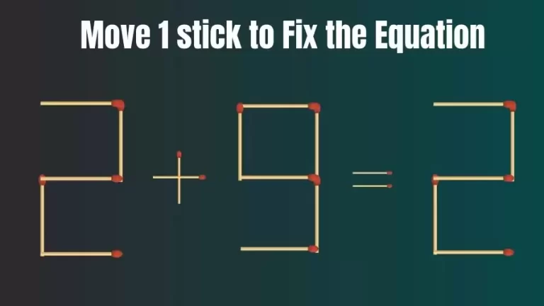 2+9=2 Move 1 Matchstick and Correct this Equation Within 20 Seconds | Brain Teaser Matchstick Puzzle