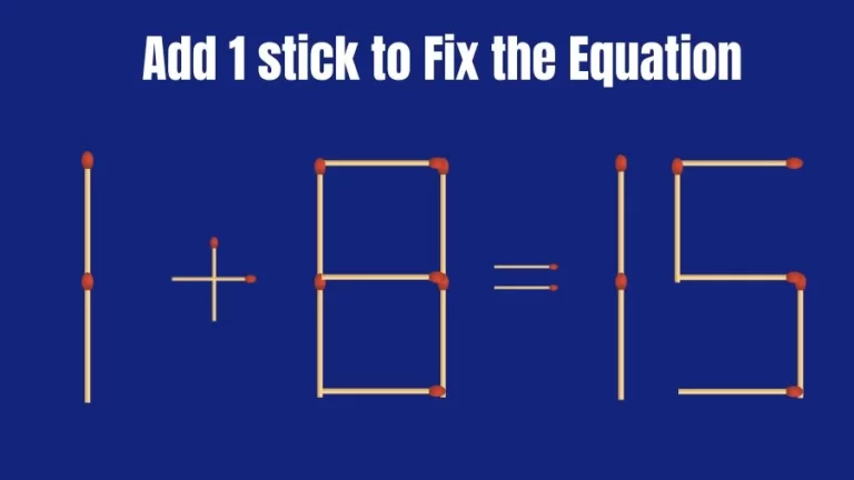 Brain Teaser: 1+8=15 Add 1 Matchstick to Fix the Equation | Matchsticks Puzzle