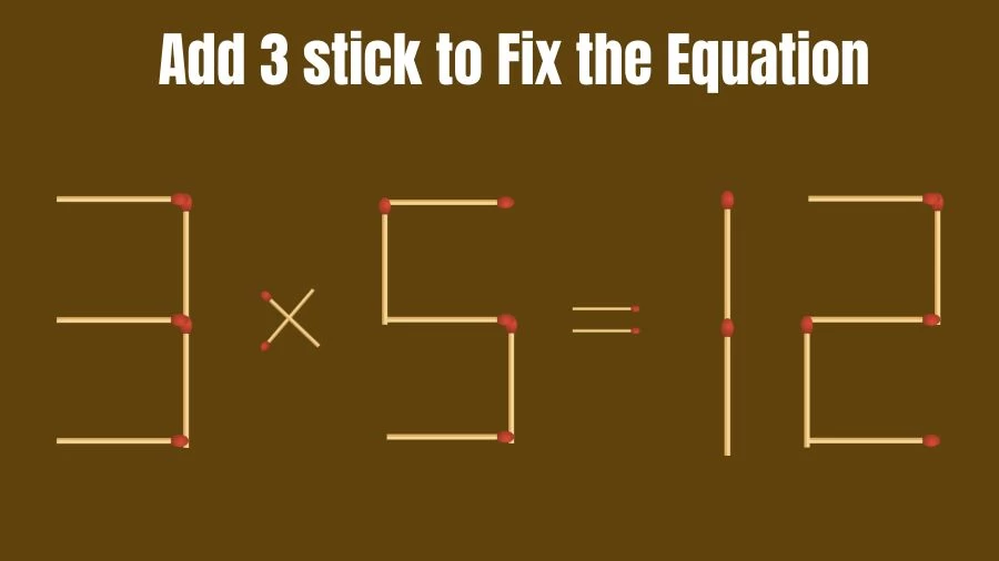 Brain Teaser: 3×5=12 Add 3 Matchsticks to Fix the Equation | Matchsticks Puzzle