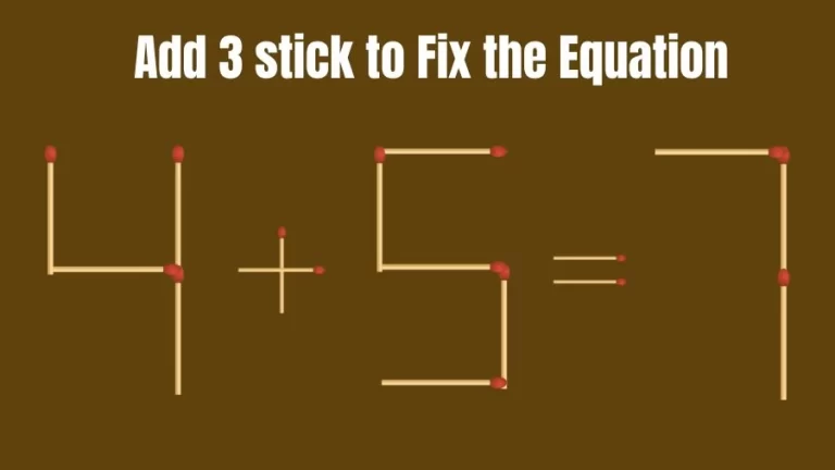 Brain Teaser: 4+5=7 Add 3 Matchsticks to Fix the Equation | Matchsticks Puzzle