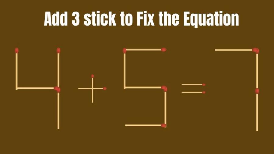 Brain Teaser: 4+5=7 Add 3 Matchsticks to Fix the Equation | Matchsticks Puzzle