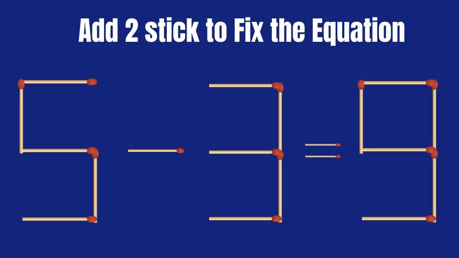 Brain Teaser: 5-3=9 Add 2 Matchsticks to Fix the Equation | Matchsticks Puzzle