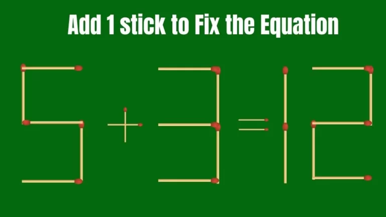 Brain Teaser: 5+3=12 Add 1 Matchstick to Fix the Equation | Matchsticks Puzzle