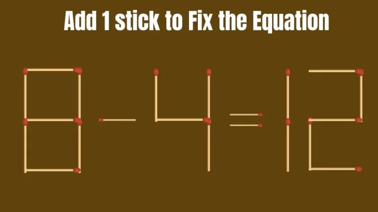 Brain Teaser: 8-4=12 Add 1 Matchstick to Fix the Equation | Matchsticks Puzzle