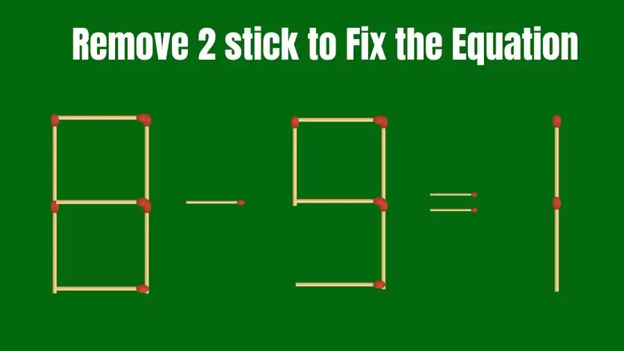 Brain Teaser: 8-9=1 Remove 2 Matchsticks to Fix the Equation | Matchsticks Puzzle