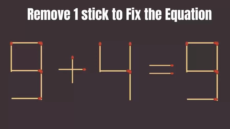 Brain Teaser: 9+4=9 Remove 1 Matchstick To Fix The Equation | Matchsticks Puzzle